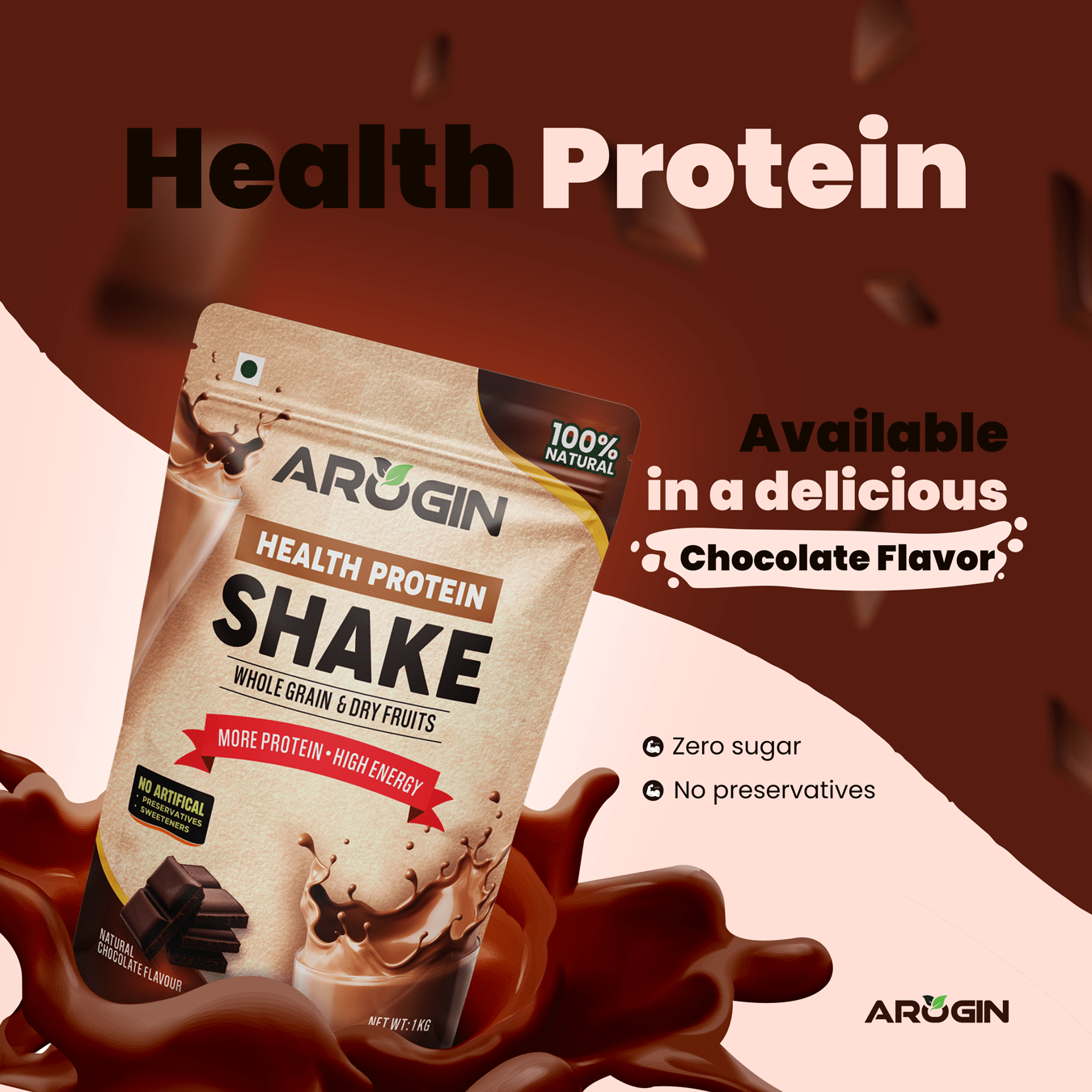 Arogin Chocolate Protein Shake Powder - Image 2