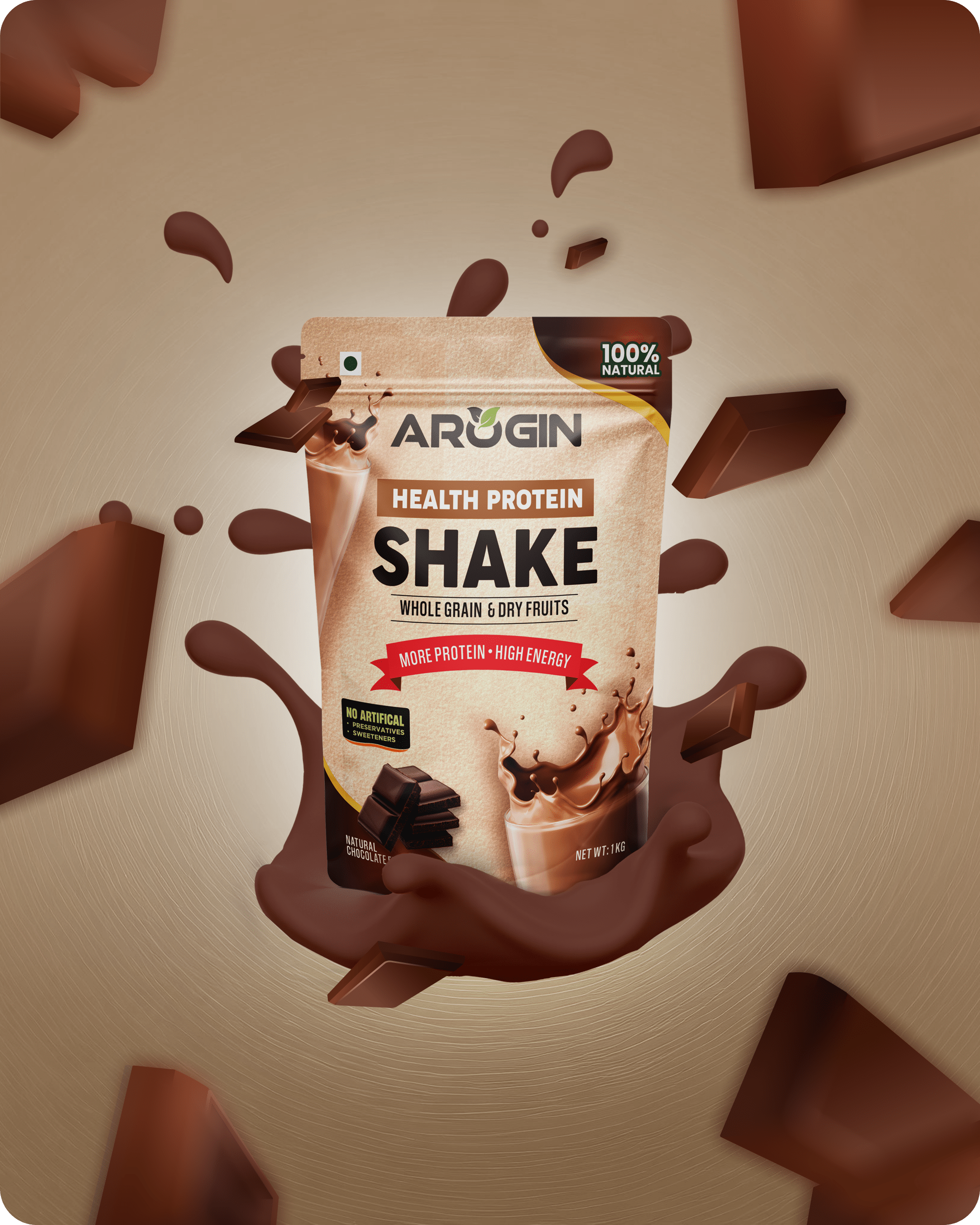 Arogin Health Protein Shake chocolate with natural nuts, seeds, and grains