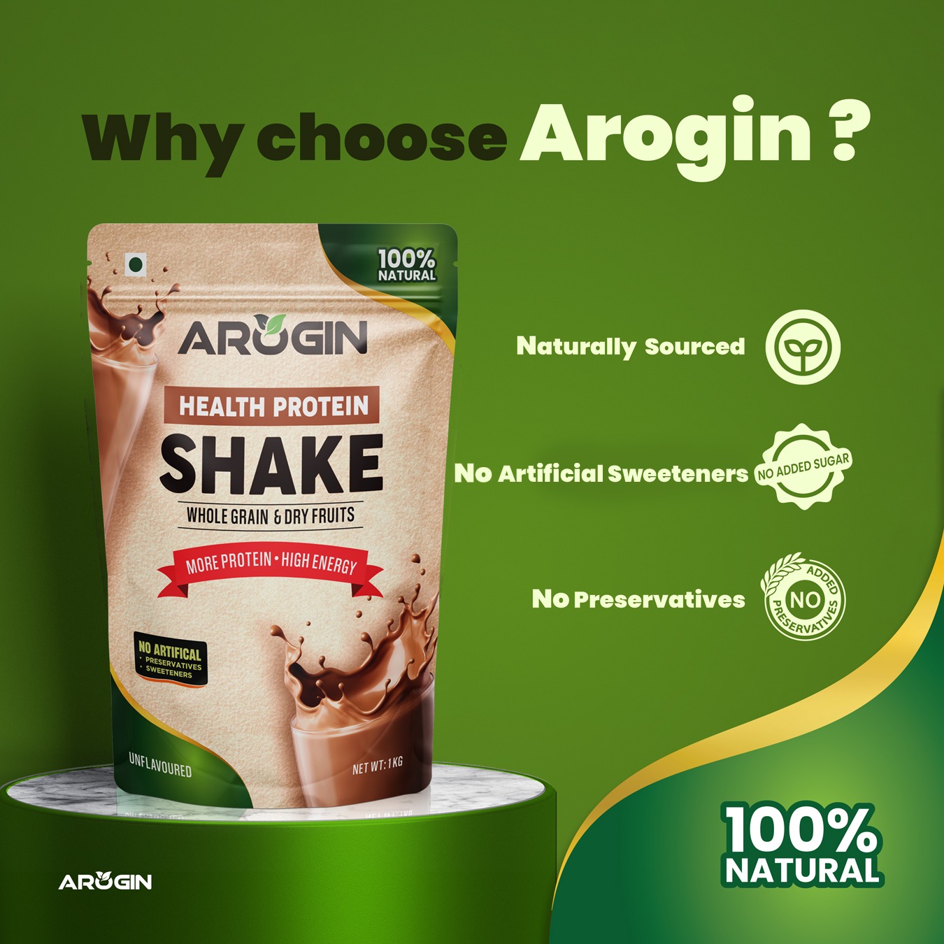 Arogin Health Protein Shake with natural nuts, seeds, and grains