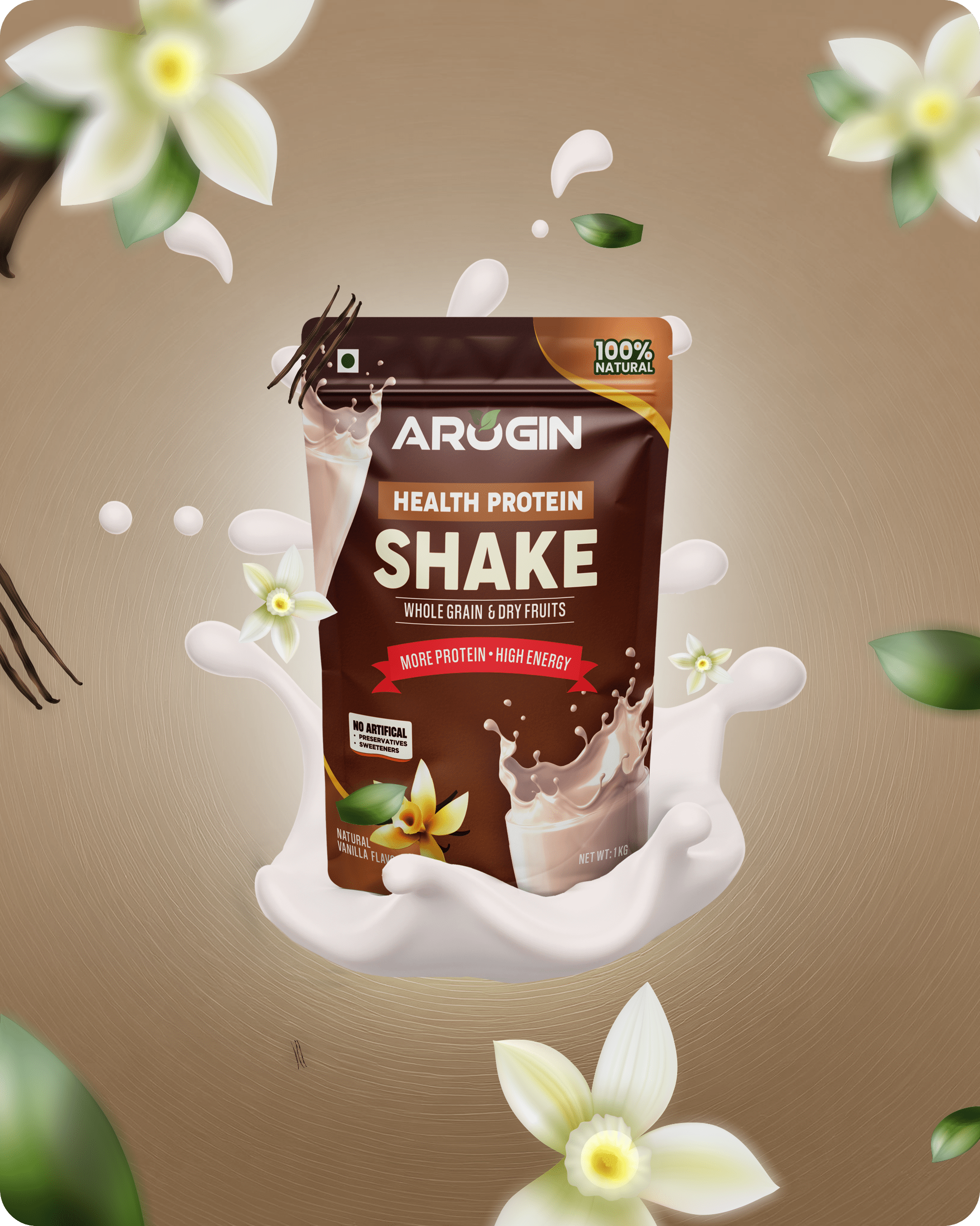 Arogin Health Protein Shake vanilla with natural nuts, seeds, and grains